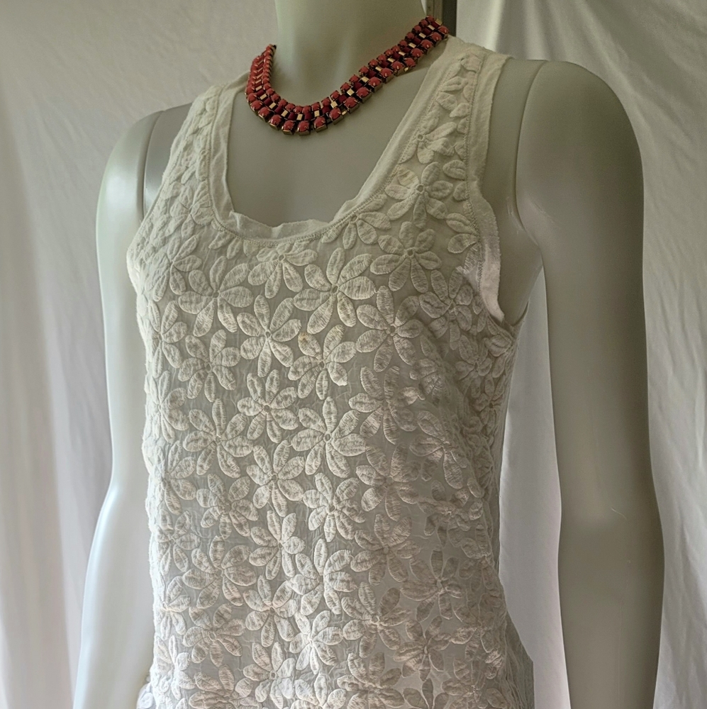 J Crew White Embroidered Tank Top/Cami Size XS